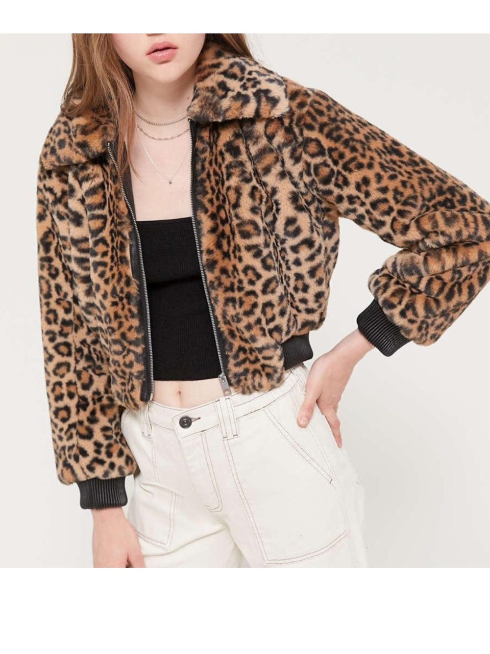 Urban Outfitters Leopard Print Faux Fur Bomber Jacket - Brown/Black